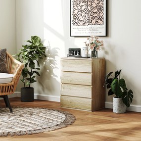 HOMCOM 4-Fiókos Szekrény Modern Stílusú Ágytároló Készülék Lágyszárnyas Mechanizmussal, Hálószobába, Nappaliba - 60 x 40 x 80 cm, Természetes Fa | Aos