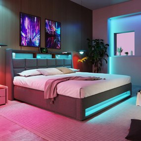 Kárpitozott ágy 160x200cm, LED-es franciaágy fém 160x200cm+Matrac