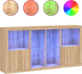 vidaXL sonoma tölgy színű tálalószekrény LED-ekkel 202 x 37 x 100 cm