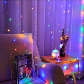 200 micro LED-es USB-s beltéri fényfüggöny, 8 világítási móddal, távirányítóval, 2 x 2 m, Színes RGB, IP65, HT