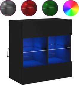 vidaXL fekete falra szerelhető TV-szekrény LED-lámpákkal 58,5x30x60,5