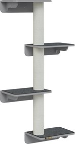 PawHut Fali Macska Fája - Macska Mászófal, Kaparóoszlop, Macska Bútor - Fali Telepítés, Fa, Világosszürke+Beige, 66 x 28 x 137 cm | Aosom