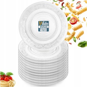 12x Díszített ÜVEGTányér Ebédlő Lapos Ebédlő Snack 25 cm