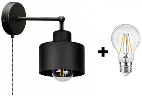 Glimex LAVOR fekete fali lámpa kapcsolóval 1x E27 + ajándék LED izzó