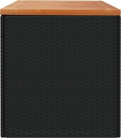 Fekete Polyrattan És Akácfa Kerti Tárolóláda 220 X 50 X 54 Cm