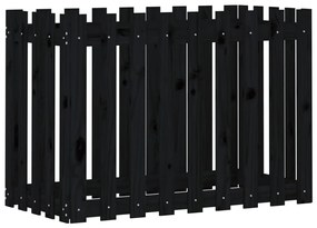 fekete tömör fenyőfa kerti magaságyás kerítéssel 100x50x70 cm