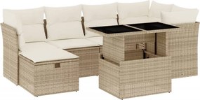 vidaXL 7 részes bézs polyrattan kerti ülőgarnitúra párnákkal