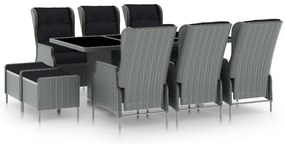 vidaXL 9 részes világosszürke polyrattan kültéri étkezőszett párnákkal