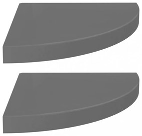 2 db magasfényű szürke MDF lebegő sarokpolc 35 x 35 x 3,8 cm