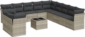 vidaXL 12 részes világosszürke polyrattan kerti ülőgarnitúra párnával