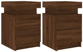 2 db barna tölgy színű éjjeliszekrény LED-ekkel 35 x 39 x 55 cm