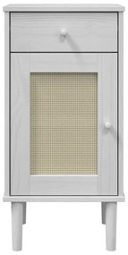 SENJA fehér rattanhatású tömör fenyő éjjeliszekrény 40x35x80 cm