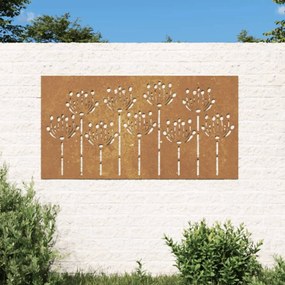 Virágmintás corten acél kerti faldísz 105 x 55 cm