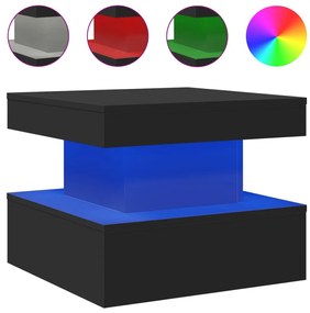 Fekete dohányzóasztal LED-lámpákkal 50 x 50 x 40 cm