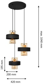 Csillár zsinóron VOLTA 3xE27/15W/230V fekete/arany