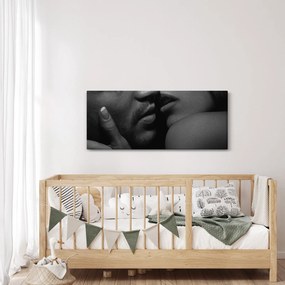 Kép - Csók, fekete-fehér fotó (120x50 cm)