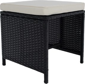 Kerti rattan szett, akácfa, fekete/krémszínű/természetes, MELFORD
