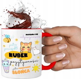 Fehér Bögre Piros belsővel Pozitív Bögre Vicces minták