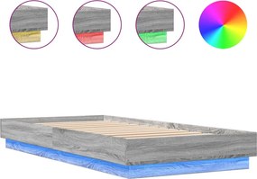 vidaXL szürke sonoma ágykeret LED-világítással 100 x 200 cm