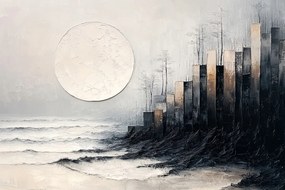 Vászonkép Canvas Absztrakt Grafika Város Éjszaka Hold Tenger 120x80