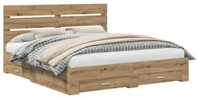 vidaXL Ágykeret fiókkal fejtámlával Artisan tölgy 180 x 200 cm Faanyag