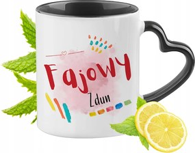 Zduna Bögre Fekete Szív Alakú Füllel Ajándék Nyomtatott