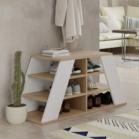 Pyramid Shoe Bench - Oak, White