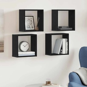 4 db fekete tölgyszínű szerelt fa fali kockapolc 30x15x30 cm