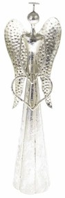 Angel with heart larácsonyi fém LED dekoráció ezüst, 9,5 x 30 cm