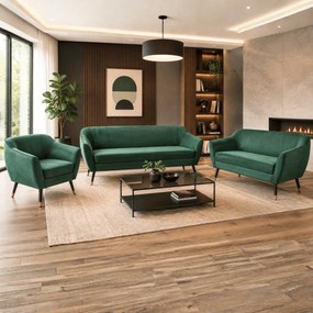 Design 3 személyes kanapé, zöld Velvet szövet/fekete/arany, VIODA