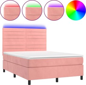 vidaXL rózsaszín bársony rugós és LED-es ágy matraccal 140x190 cm