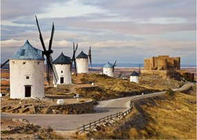 Kép - Consuegra szélmalmai, Spanyolország (üvegen) (70x50 cm)