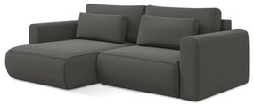 Sötétszürke bársony kinyitható-tárolóhelyes sarokkanapé (bal oldali-heverő résszel) Kapua – Makamii