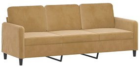 3 személyes barna bársony kanapé díszpárnákkal 180 cm