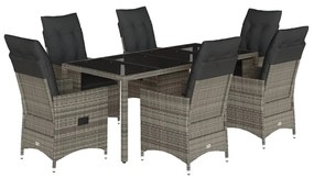 vidaXL 7 részes szürke polyrattan kerti étkezőgarnitúra párnával