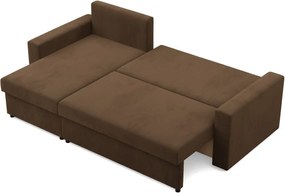 Zeus sarokkanapé, 2 ágyneműtartóval, egyenes kartámasz, szövet anyag, univerzális oldal, bonell töltet, barna