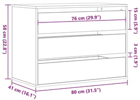füstös tölgy színű szerelt fa fiókos sarokszekrény 80x41x58 cm