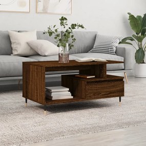 Barna tölgyszínű szerelt fa dohányzóasztal 90x49x45 cm