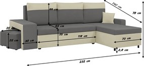 NEVADA Kinyitható sarokkanapé Sötétszürke/világosszürke