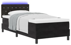 Boxspring Ágy Matrac és LED-fények Fekete 90x200 cm Bársonyos