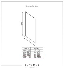 Cerano Porte, zuhanyozó paraván a zuhanysarokhoz 100x195 cm, 8 mm átlátszó üveg, fekete profil, CER-CER-413459