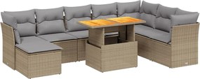 vidaXL 9 részes bézs polyrattan kerti ülőgarnitúra párnákkal