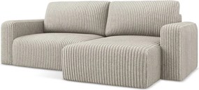 Bézs kordbársony kinyitható-tárolóhelyes sarokkanapé (jobb oldali-heverő résszel) Kona – Makamii