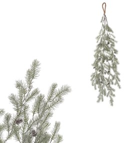Műanyag, lelógó lucfenyő ág tobozokkal, 100 cm, fagyos