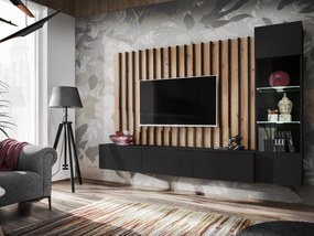 Nappali fal Vertic (artisan tölgy + fekete) (LED világítással). Akció -12%. 1097588