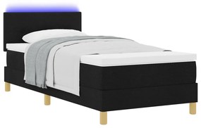 Boxspring Ágy Matraccal és LED Fénnyel Fekete 90x190 cm Szövet