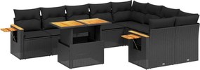 vidaXL 10 részes fekete polyrattan kerti ülőgarnitúra párnákkal