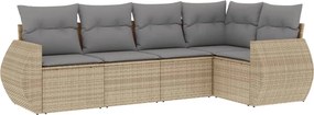 vidaXL 5 részes bézs polyrattan kerti ülőgarnitúra párnákkal