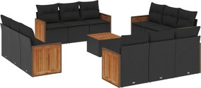 vidaXL 13 részes fekete polyrattan kerti ülőgarnitúra párnákkal