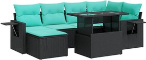 vidaXL 7 részes fekete polyrattan akácfa kerti ülőgarnitúra párnával